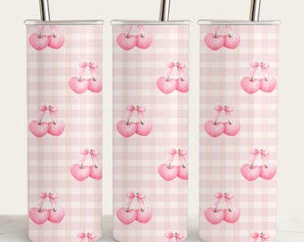 Coquette Cherry Tumbler Wrap: Pink Bow PNG (Digital Download)
