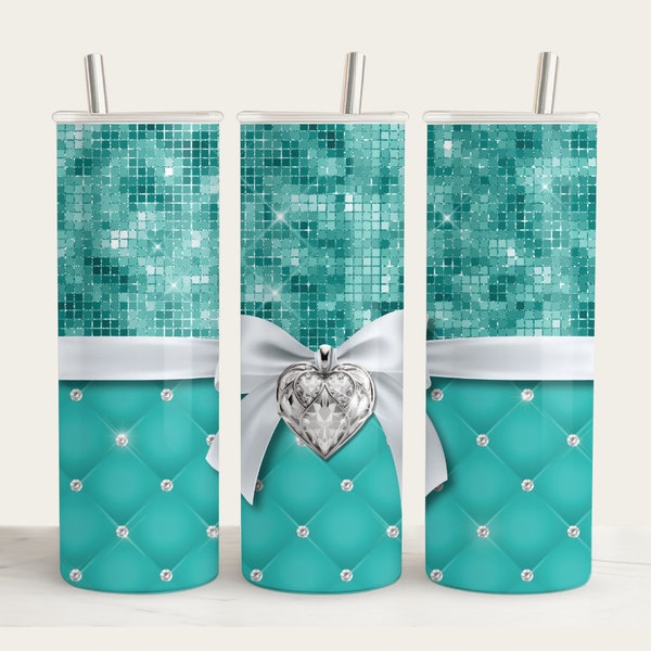 Half Turquoise Blue Glam 3d Tumbler Template Wrap / Sublimation / Straight 20 oz Tumblers / PNG Designs / Inflated Luxury Tumbler Design