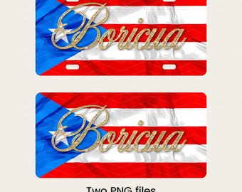 Puerto Rico License plate template, Boricua Sublimation Design Digital Download, Faux Rhinestone Boricua PNG