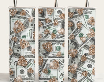 Gold Money Diamond Tumbler Wrap: Bling PNG Design (Digital Download)