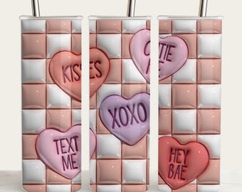 3D Heart Valentines Tumbler Wrap: Retro Candy Design (PNG Digital Download)