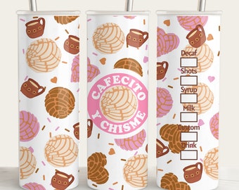 Cafecito Y Chisme Tumbler Wrap: Mexican Concha Design (PNG Digital Download)