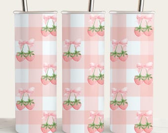 Coquette Strawberry Tumbler Wrap: Pink Bow PNG (Digital Download)