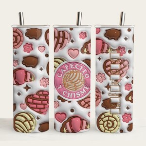 3D Cafecito Y Chisme Tumbler Wrap/Mexican Sublimation/Concha Tumblers /Skinny Tumbler Template/Mexican PNG Designs/Concha Sublimation