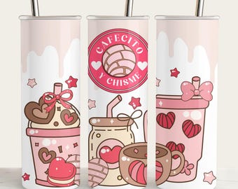 Valentine Cafecito Y Chisme Tumbler Wrap: Mexican Concha Design (PNG)