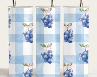 Blueberry Coquette Tumbler PNG: Plaid Bow Digital Print
