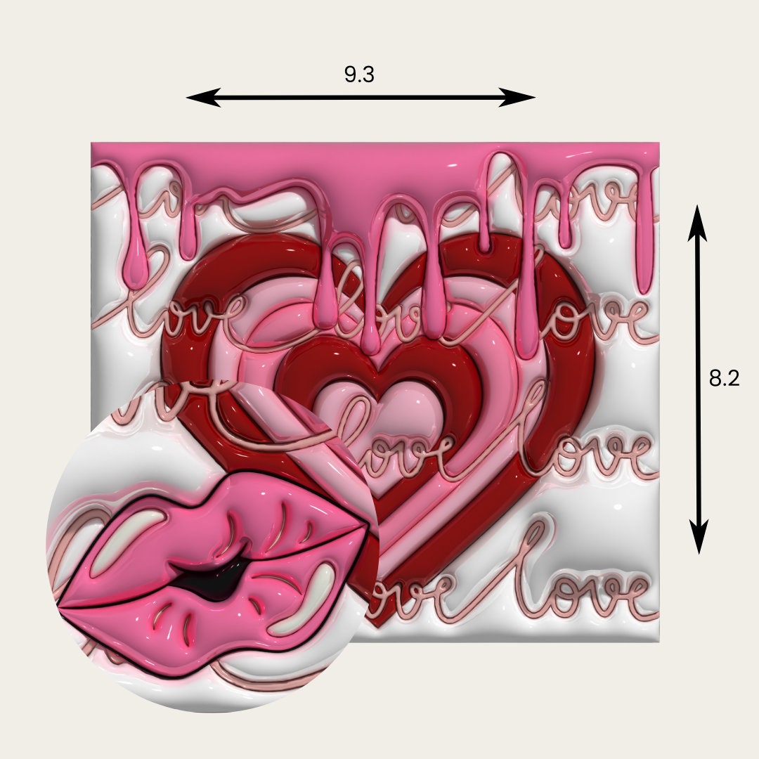 3D Puff Inflated Heart Valentines Day Tumbler Wrap / Sublimation ...