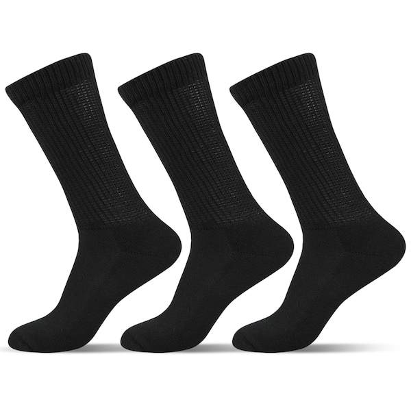 3 Pairs Mens Black Solid Sports Athletic Work Crew Long Cotton Socks