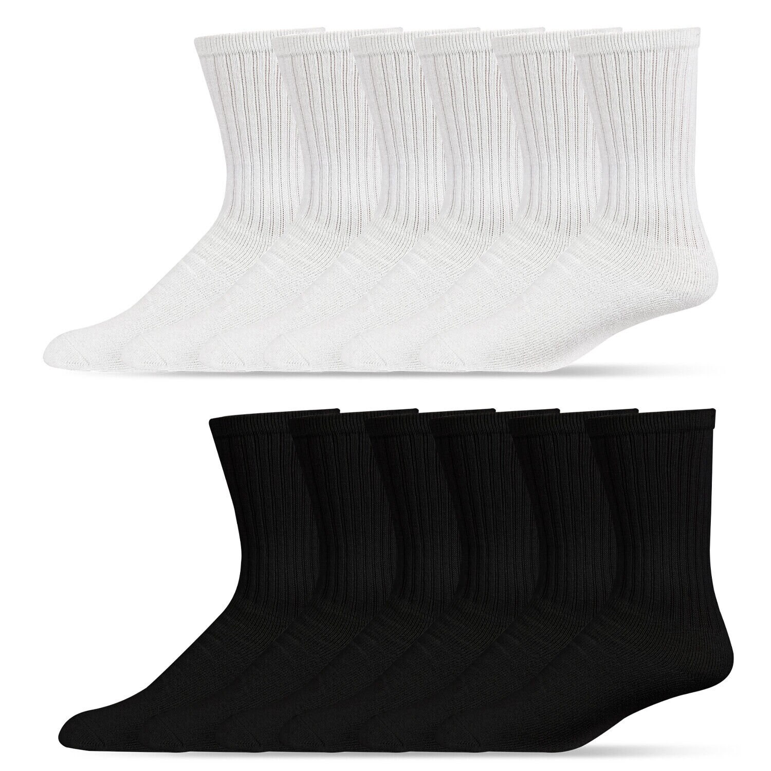 thumbnail image 2 of 3 Pairs Men's White Crew Socks - Cotton Athletic Long Socks For Work Or Sports, Size 9-13 2 of 6