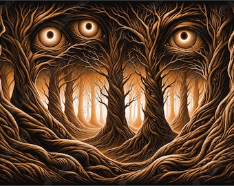 Forest Glowing Eyes Peering Laser Engrave Image | Laser Burn PNG File | 3D Laser Ready File | High Resolution Photo | 3D Illusion Graphics