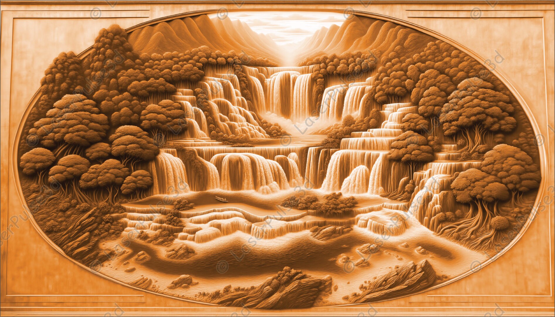 Beautiful Waterfall Laser Engrave Image Laser Burn PNG File 3D Laser