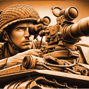 Tank Commander Laser Engrave Image | Laser Burn PNG File | 3D Laser Ready File | High Resolution Photo | 3D Illusion Graphics