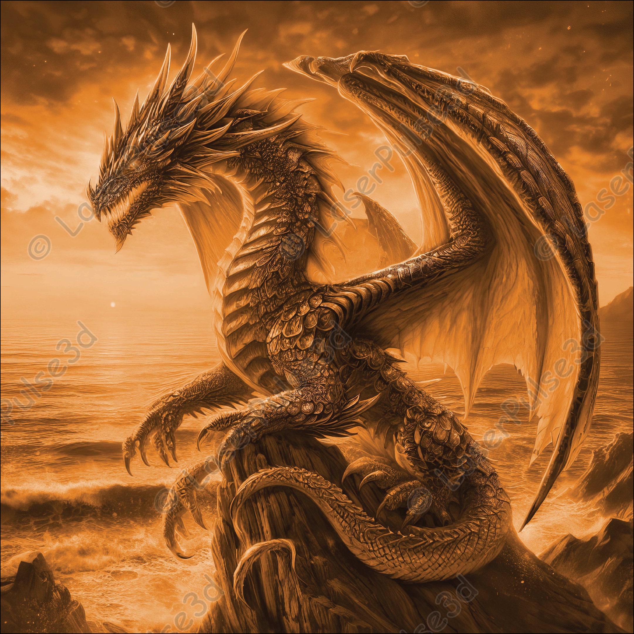 Mighty Dragon Laser Engrave Image | Laser Burn PNG File | 3D Laser