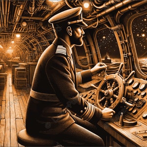 Submarine Captain Laser Engrave Image | Laser Burn PNG File | 3D Laser Ready File | High Resolution Photo | 3D Illusion Graphics