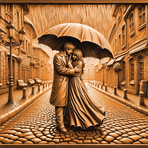 Couple Embracing In Rain Laser Engrave Image | Laser Burn PNG File | 3D Laser Ready File | High Resolution Photo | 3D Illusion Graphics
