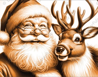 Imagen grabada con láser de Papá Noel y reno / Archivo PNG grabado con láser / Archivo listo para láser 3D / Fotografía de alta resolución / Gráficos de ilusión 3D