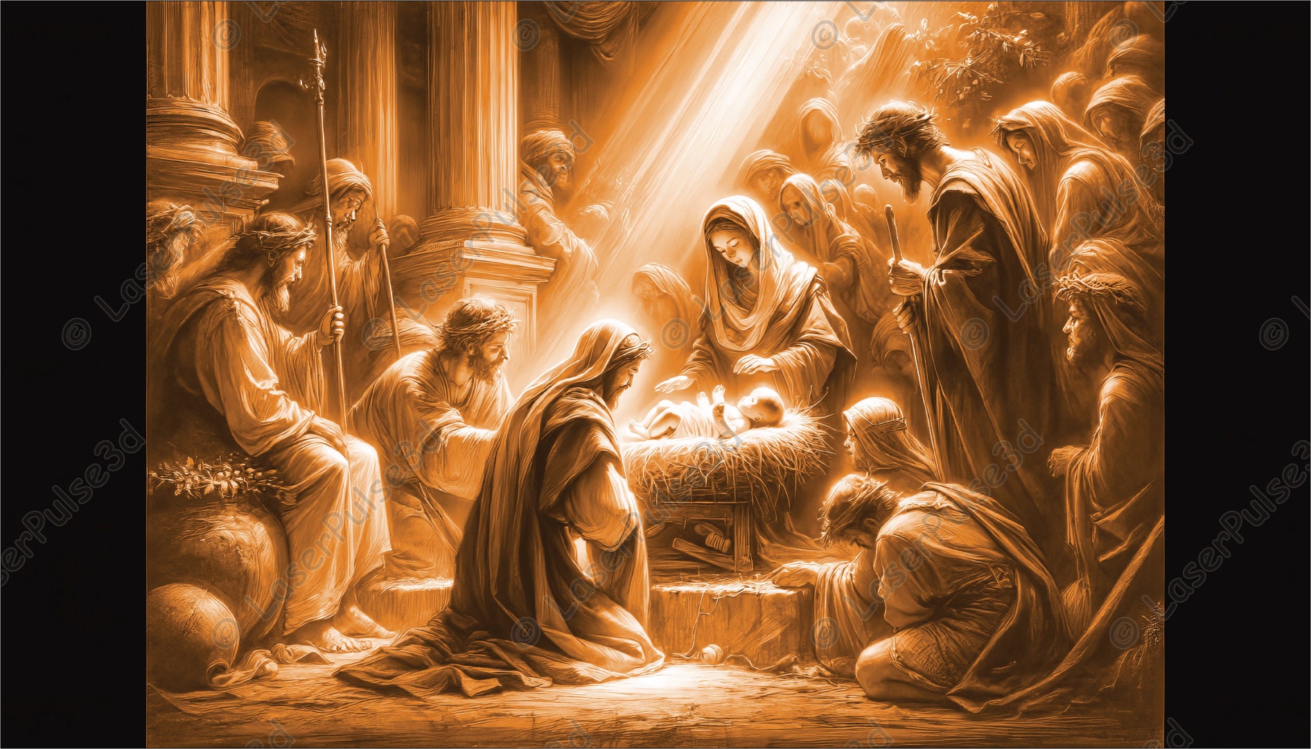 Imagen grabada con láser de escena de la Natividad de Navidad / Archivo PNG grabado con láser / Archivo listo para láser 3D / Fotografía de alta resolución / Gráficos de ilusión 3D