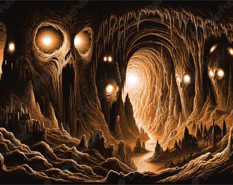 Foreboding Cave Glowing Eye Laser Engrave Image | Laser Burn PNG File | 3D Laser Ready File | High Resolution Photo | 3D Illusion Graphics