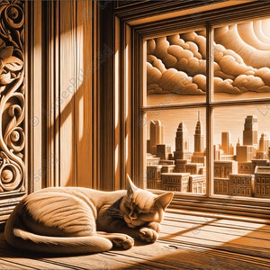 Lazy Cat Laser Engrave Image | Laser Burn PNG File | 3D Laser Ready File | High Resolution Photo | 3D Illusion Graphics