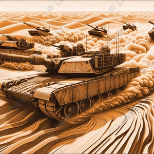 Tank Battalion Desert Laser Engrave Image | Laser Burn PNG File | 3D Laser Ready File | High Resolution Photo | 3D Illusion Graphics