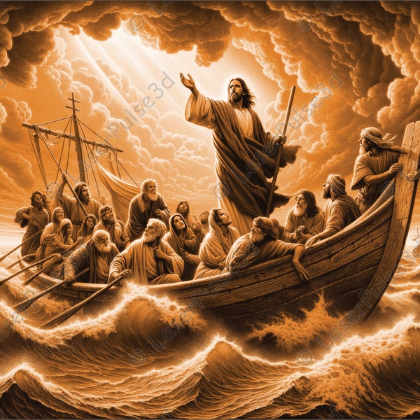 Jesus Calming Sea Laser Engrave Image | Laser Burn PNG File | 3D Laser Ready File | High Resolution Photo | 3D Illusion Graphics