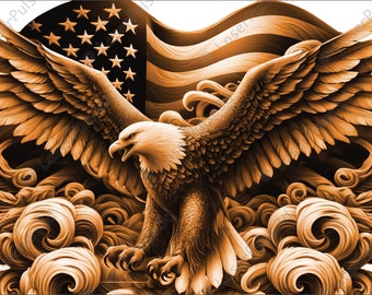 American Eagle Flag Laser Engrave Image | Laser Burn PNG File | 3D Laser Ready File | High Resolution Photo | 3D Illusion Graphics