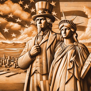 Uncle Sam Lady Liberty Laser Engrave Image | Laser Burn PNG File | 3D Laser Ready File | High Resolution Photo | 3D Illusion Graphics