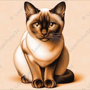 Siamese Cat Laser Engrave Image | Laser Burn PNG File | 3D Laser Ready File | High Resolution Photo | 3D Illusion Graphics