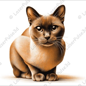 Burmese Cat Laser Engrave Image | Laser Burn PNG File | 3D Laser Ready File | High Resolution Photo | 3D Illusion Graphics