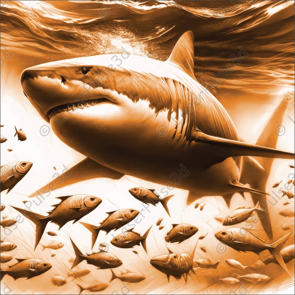 Great White Shark Laser Engrave Image | Laser Burn PNG File | 3D Laser Ready File | High Resolution Photo | 3D Illusion Graphics
