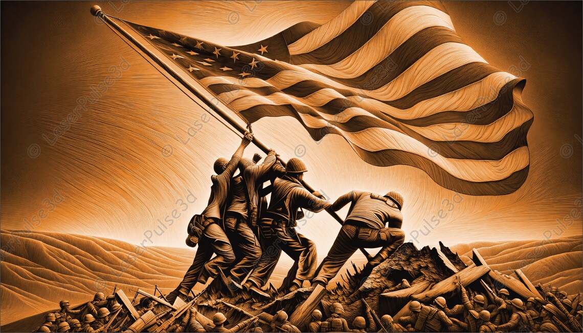 Solider Rising Flag Solider Raising Flag Laser Engrave Image | Laser Burn PNG File | 3D ...