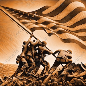 Solider Raising Flag Laser Engrave Image | Laser Burn PNG File | 3D Laser Ready File | High Resolution Photo | 3D Illusion Graphics