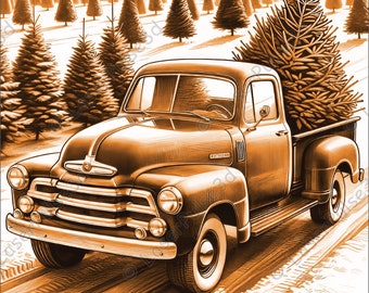 Imagen grabada con láser de árbol de Navidad en camión / Archivo PNG grabado con láser / Archivo listo para láser 3D / Fotografía de alta resolución / Gráficos de ilusión 3D