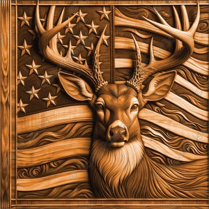 Deer American Flag Laser Engrave Image | Laser Burn PNG File | 3D Laser Ready File | High Resolution Photo | 3D Illusion Graphics