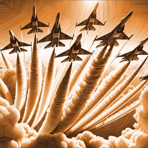 Fighter Jets Formation Laser Engrave Image | Laser Burn PNG File | 3D Laser Ready File | High Resolution Photo | 3D Illusion Graphics