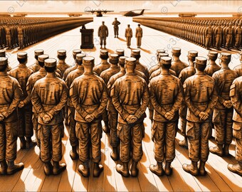 Soldiers In Formation Laser Engrave Image | Laser Burn PNG File | 3D Laser Ready File | High Resolution Photo | 3D Illusion Graphics