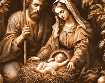 Imagen grabada con láser del Niño Jesús de María y José / Archivo PNG grabado con láser / Archivo listo para láser 3D / Fotografía de alta resolución / Gráficos de ilusión 3D