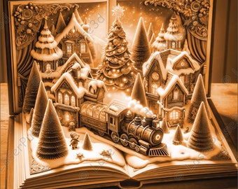 Imagen grabada con láser de un libro de cuentos de hadas navideños / Archivo PNG grabado con láser / Archivo listo para láser 3D / Fotografía de alta resolución / Gráficos de ilusión 3D