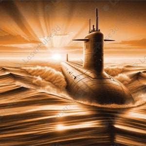 Imagem de gravação a laser submarino emergente | Arquivo PNG de gravação a laser | Arquivo pronto para laser 3D | Foto de alta resolução | Gráficos de ilusão 3D