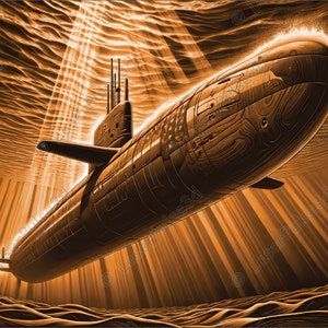 Submarine Laser Engrave Image | Laser Burn PNG File | 3D Laser Ready File | High Resolution Photo | 3D Illusion Graphics