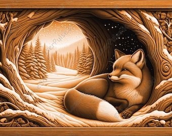Red Fox Resting Laser Engrave Image | Laser Burn PNG File | 3D Laser Ready File | High Resolution Photo | 3D Illusion Graphics