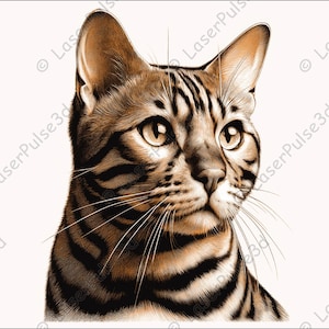 Bengal Cat Laser Engrave Image | Laser Burn PNG File | 3D Laser Ready File | High Resolution Photo | 3D Illusion Graphics