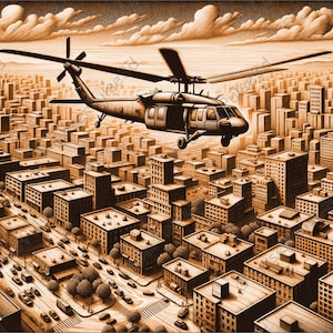 Helicopter Over City Laser Engrave Image | Laser Burn PNG File | 3D Laser Ready File | High Resolution Photo | 3D Illusion Graphics
