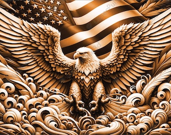 American Eagle Flag Laser Engrave Image | Laser Burn PNG File | 3D Laser Ready File | High Resolution Photo | 3D Illusion Graphics