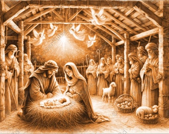 Escena de la Natividad de Navidad Imagen de grabado láser / Archivo PNG de grabación láser / Archivo listo para láser 3D / Foto de alta resolución / Gráficos de ilusión 3D
