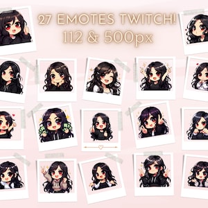 Twitch エモート、黒髪の女の子、ブルネットの女の子、赤い目、tiktok エモート、whatsapp エモート、アニメ エモート、discord エモート