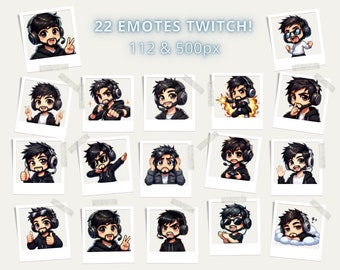 Guy black hair emotes Twitch, discord, youtube.Guy with beard. Chibi twitch emotes boy