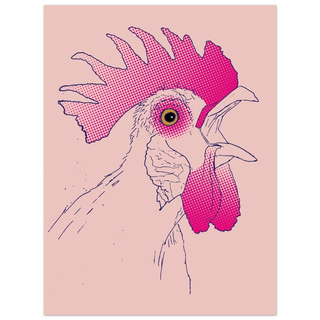 Vibrant Pink Rooster Modern Pop Art Print - Etsy