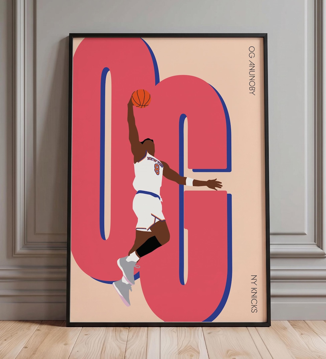 OG Anunoby Dunk Print | New York Knicks Basketball Poster, Retro
