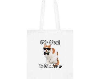 Coole katoenen draagtas met zonnebril en strik | Tas voor kattenliefhebbers